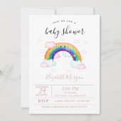 Aquarellfarbene Streifen Rainbow Babydusche Einladung (Vorderseite)