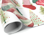 Aquarellfarbene Strümpfe Weihnachtsbäume Geschenkpapier (Rolleneckpunkt)