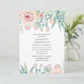 Aquarellfarbene Sukkulente Babydusche. Blumenkaktu Einladung (Stehend Vorderseite)