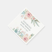 Aquarellfarbene Sukkulente Babydusche. Blumenkaktu Serviette (Ecke)