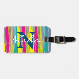 Aquarellfarbene Textur Blaues weißes Monogramm Gepäckanhänger