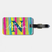 Aquarellfarbene Textur Blaues weißes Monogramm Gepäckanhänger (Rückseite horizontal)