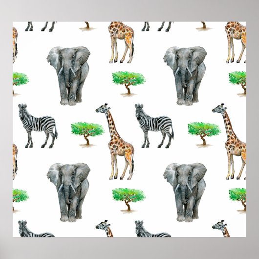 Aquarellfarbene Tiere Nahtloses Muster Poster (Vorne)