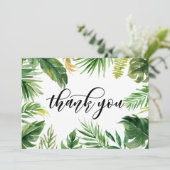 Aquarellfarbene tropische Blätter Rahmen Dankeschö Dankeskarte (Stehend Vorderseite)