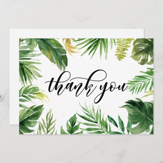 Aquarellfarbene tropische Blätter Rahmen Dankeschö Dankeskarte (Vorne/Hinten)