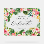 Aquarellfarbene tropische Blume - Rahmenbestätigun Acrylschild (Vorderseite)