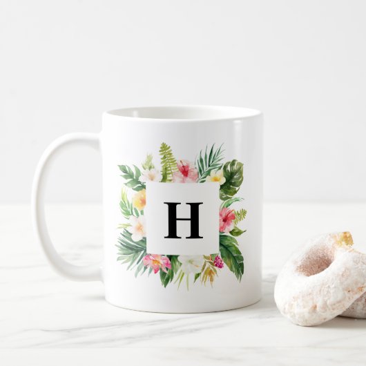 Aquarellfarbene tropische Pflanze Kaffeetasse (Mit Donut)