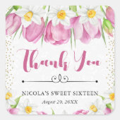 Aquarellfarbene Tulpen und Affodien 16 . Geburtsta Quadratischer Aufkleber (Vorderseite)