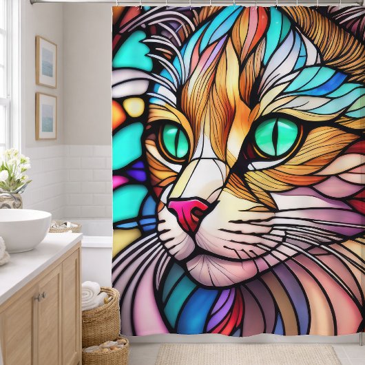 Aquarellfarbene, verglaste Katze Duschvorhang