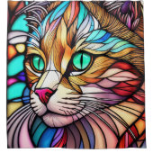 Aquarellfarbene, verglaste Katze Duschvorhang (Vorderseite)