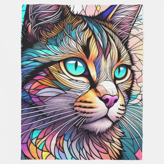 Aquarellfarbene, verglaste Katze Fleecedecke (Vorderseite)
