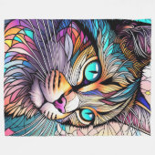 Aquarellfarbene, verglaste Katze Fleecedecke (Vorderseite (Horizontal))