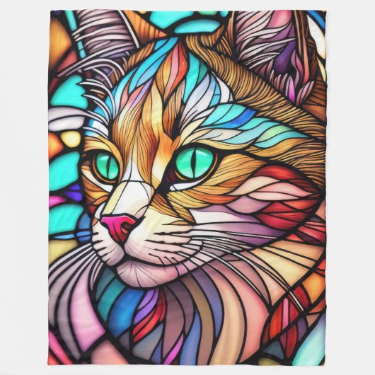 Aquarellfarbene, verglaste Katze Fleecedecke (Vorderseite)