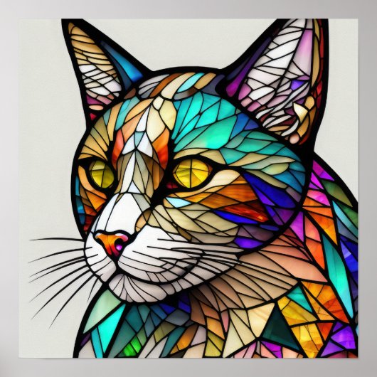 Aquarellfarbene, verglaste Katze Poster (Vorne)