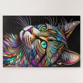 Aquarellfarbene, verglaste Katze Puzzle (Horizontal)