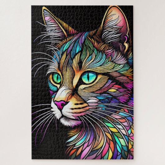 Aquarellfarbene, verglaste Katze Puzzle (Vertikal)