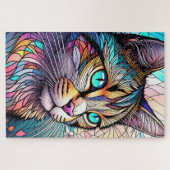 Aquarellfarbene, verglaste Katze Puzzle (Horizontal)