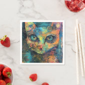 Aquarellfarbene Vintage Abstrakte Katze (10) Serviette (Beispiel)