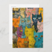 Aquarellfarbene Vintage Abstrakte Katze (12) Einladungspostkarte (Vorne/Hinten)