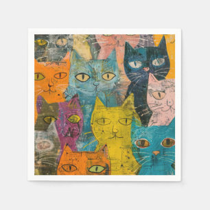Aquarellfarbene Vintage Abstrakte Katze (12) Serviette