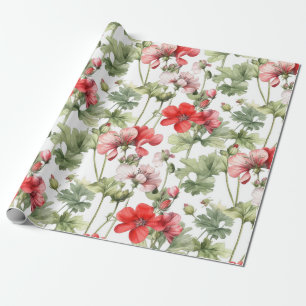 Aquarellfarbene Vintage Geranium-Blume und -Blätte Geschenkpapier
