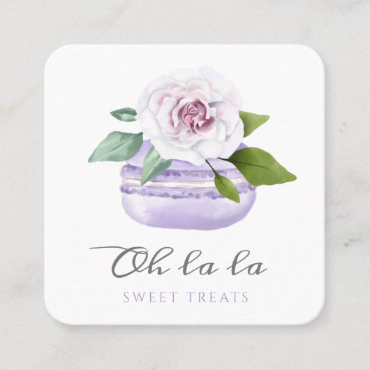 Aquarellfarbene Violett Makaron Bäckerei & Süßigke Quadratische Visitenkarte (Vorderseite)
