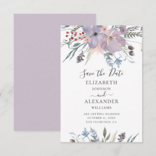 Aquarellfarbene violette Blumen. Blütenhochzeit Li Einladung