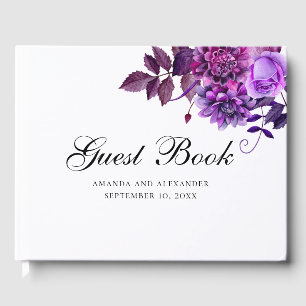 Aquarellfarbene violette Blumen. Blütenhochzeit Li Gästebuch