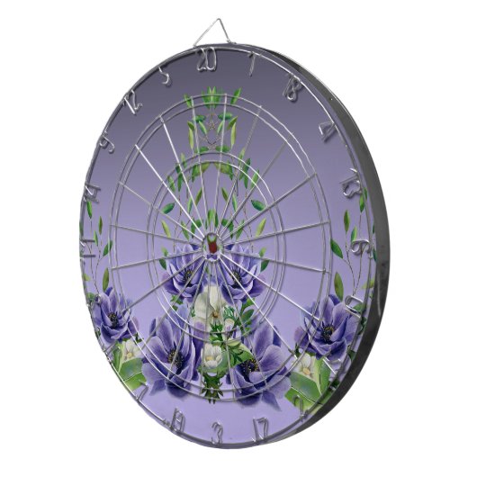 Aquarellfarbene violette Blumen Dartboard Dartscheibe (Vorderseite rechts)