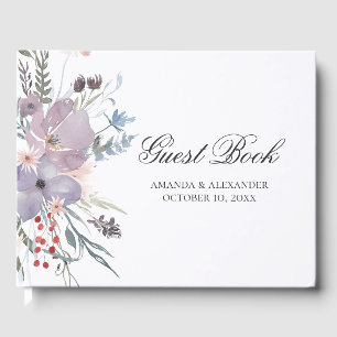 Aquarellfarbene violette Blumen. Lavender Blumenho Gästebuch