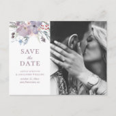 Aquarellfarbene violette Blumen. Save the Date Postkarte (Vorderseite)