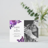 Aquarellfarbene violette Blumen. Save the Date Postkarte (Stehend Vorderseite)