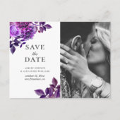 Aquarellfarbene violette Blumen. Save the Date Postkarte (Vorderseite)