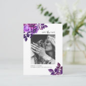 Aquarellfarbene violette Blumen. Save the Date Postkarte (Stehend Vorderseite)