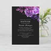 Aquarellfarbene violette Blumen. Schwarze Blütenta Einladung (Stehend Vorderseite)