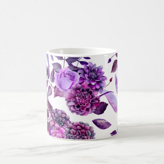 Aquarellfarbene violette Blumen. Violet floral bot Kaffeetasse (Mittel)