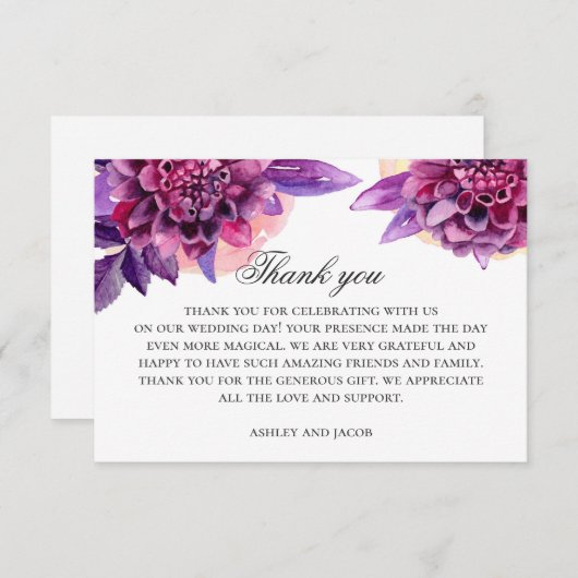 Aquarellfarbene violette Blumen. Violette Blumenho Dankeskarte (Vorne/Hinten)