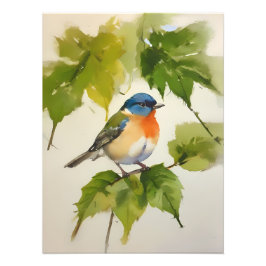 Aquarellfarbene Vogelkunst - Handgemalt Fotodruck