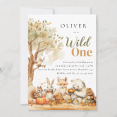 Aquarellfarbene Waldtiere 1. Geburtstag Einladung (Vorderseite)