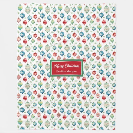 Aquarellfarbene Weihnachtsbaumdecke Fleecedecke (Vorderseite)