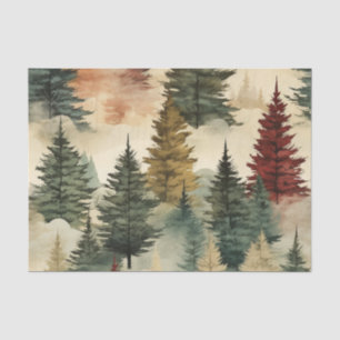 Aquarellfarbene Weihnachtsbäume auf einer Anhöhe Seidenpapier