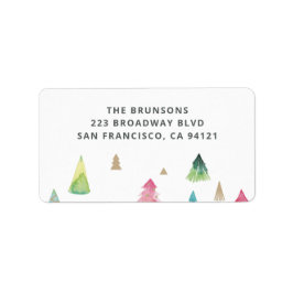 Aquarellfarbene Weihnachtsbäume Rücksendeadresse Adressaufkleber