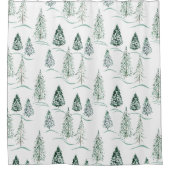 Aquarellfarbene Weihnachtsbäume. Winterwald. Duschvorhang (Vorderseite)