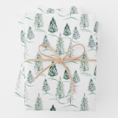 Aquarellfarbene Weihnachtsbäume. Winterwald. Geschenkpapier Set (Beispiel)