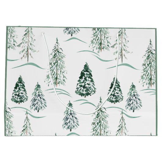 Aquarellfarbene Weihnachtsbäume. Winterwald. Große Geschenktüte (Rückseite)