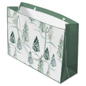 Aquarellfarbene Weihnachtsbäume. Winterwald. Große Geschenktüte (Rückseite Schrägansicht)