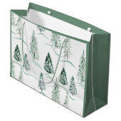 Aquarellfarbene Weihnachtsbäume. Winterwald. Große Geschenktüte (Vorderseite Schrägansicht)