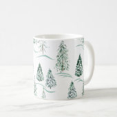 Aquarellfarbene Weihnachtsbäume. Winterwald. Kaffeetasse (VorderseiteRechts)