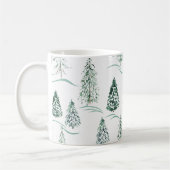 Aquarellfarbene Weihnachtsbäume. Winterwald. Kaffeetasse (Links)