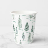 Aquarellfarbene Weihnachtsbäume. Winterwald. Pappbecher (Vorderseite)